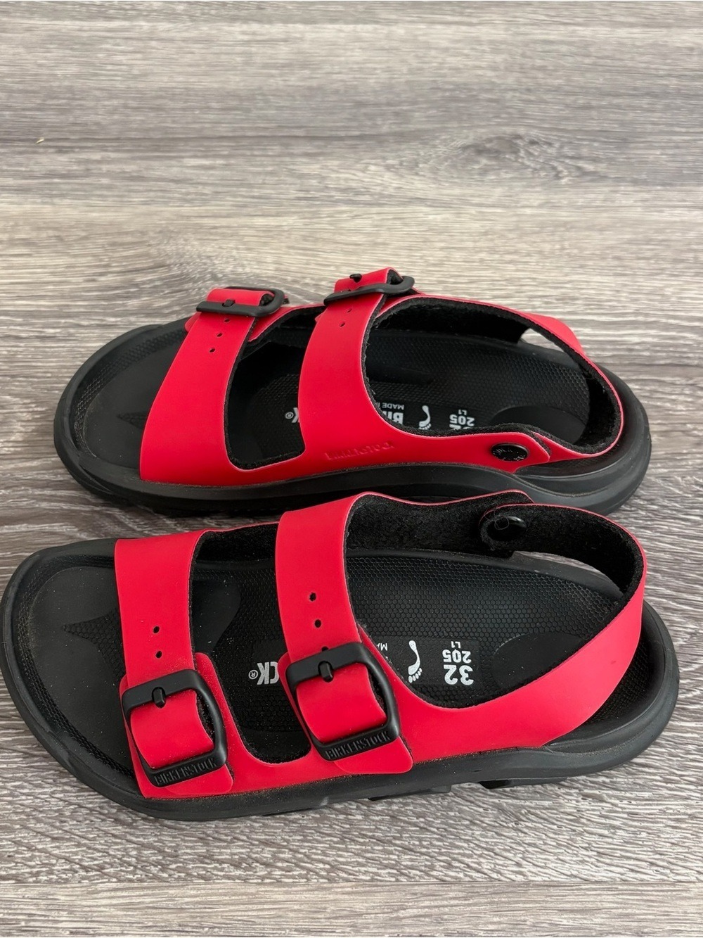 Birkenstock Kids Red Two-Strap Sandals with Black Footbed Size 32 (1.5)